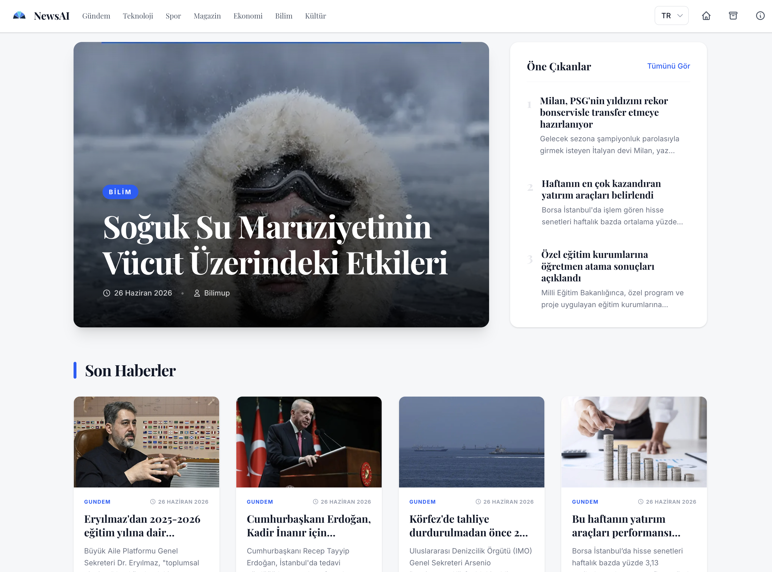 NewsAI arayüzü